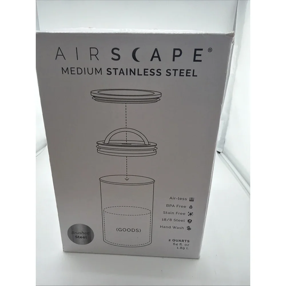 Airscape Stainless Steel Coffee Canister Food Storage Container US Patented